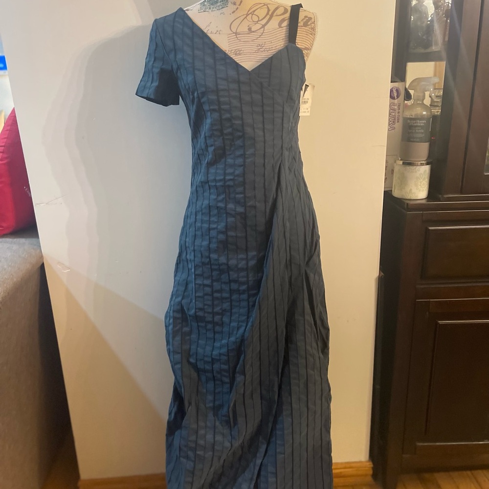 Asymmetric One-Shoulder Blue Maxi Dress